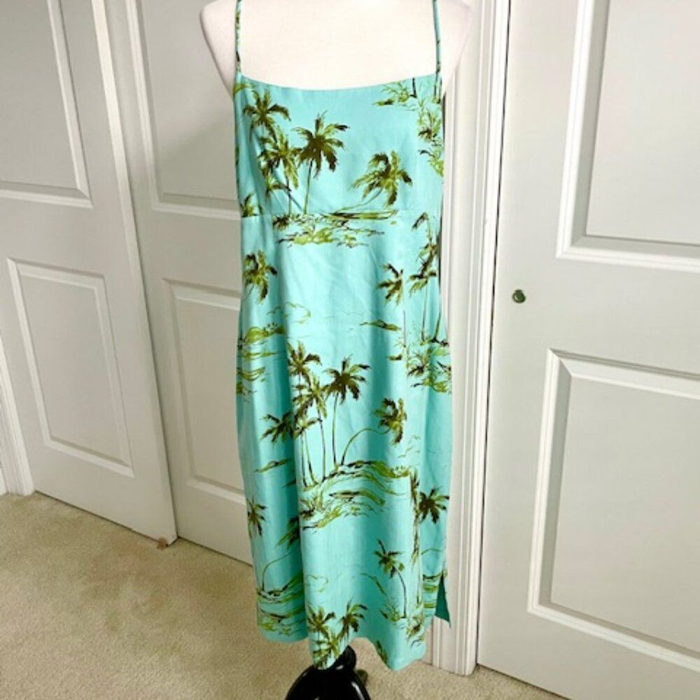 NWT Kahala Silk Hawaiian Vacation Resortwear Palm Tree Midi Dress Size 12